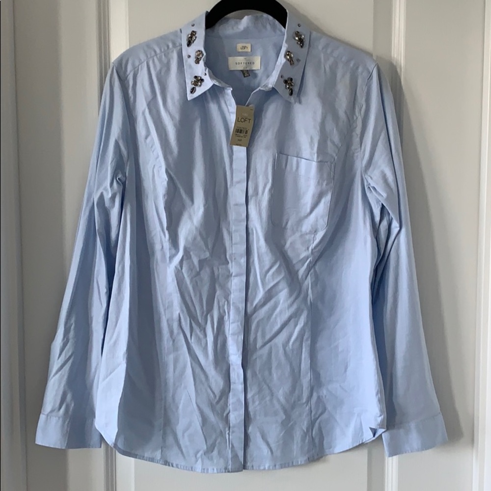 NWT LOFT Embellished Collar Button Down Shirt Size Medium Petite
